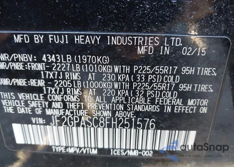 2015 Subaru Xv Crosstrek 2.0I Limited из США, поврежденный, VIN JF2GPASC8FH251576